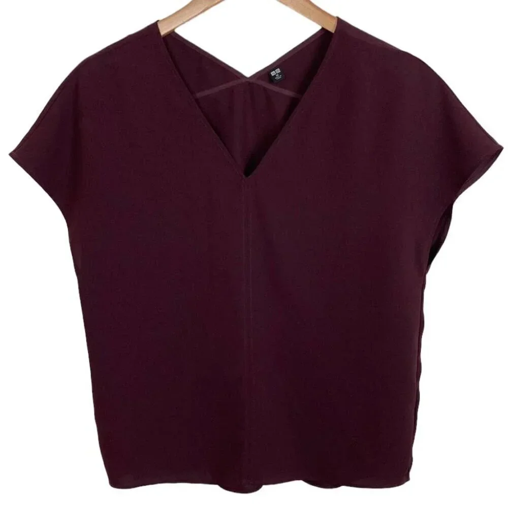 Uniqlo Burgundy V-Neck Blouse